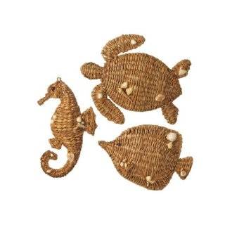 Natural Woven Seagrass Sea Creatures Turtle Seahorse Fish Wall Decor 