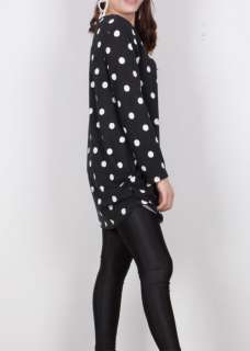 Funky korea japan polka dots black casual top blouse crewneck N235 