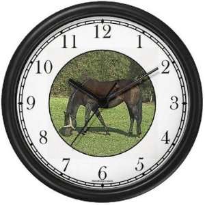   Brown Horse Grazing (JP6) Wall Clock by WatchBuddy Timepieces (White