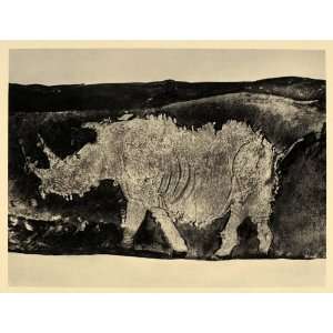  1930 Rhinoceros Stone Age Carving Painting South Africa 