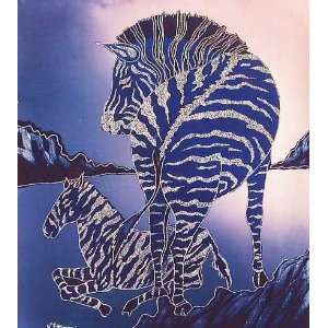  Blue Zebra and Baby Africa Safari Indonesian Hand Dyed 