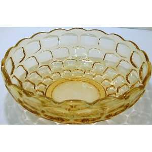  GL228   Amber glass thumbprint pattern salad bowl