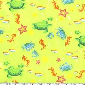  45 Wide By The Sea Aquatic Life Lime Fabric By The Yard 