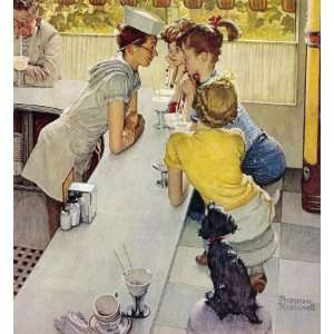  Soda Jerk Poster Print on Canvas by Norman Rockwell, 21x22 