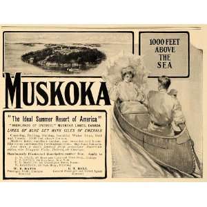  1907 Ad Muskoka Lakes Summer Resort Vacation Canoeing 
