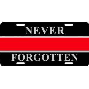  Never Forgotten Red/Silver Line Aluminum License Plate 