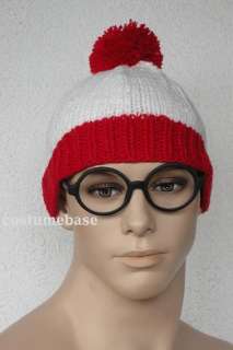 HAND KNITTED WALLY SKI BOBBLE STYLE RED / WHITE HAT  