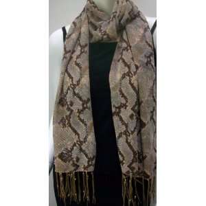   Animal Patterned Scarf, Neck Wear, Wrap, Polyester, Black and Ivory