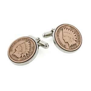 JJ Weston silver plated cufflinks set with Indian Head 