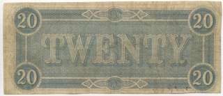 1864 $20 Confederate Money Type 58 Criswell 418 428   30557  