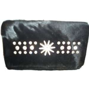 Horse Hair Flat Frame Western Wallet With Rhinestone Accents Black 