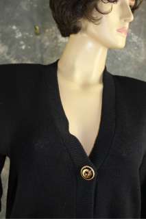 Women Santana knit black gold logo suit jacket blazer St John basic sz 