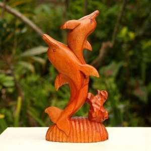  Dancing Dolphins Statue~Bali~Hand~Carved Sculpture~Art 
