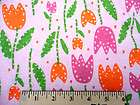 Wholesale Cotton knit stretch fabric Pink & orange tulips green 