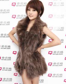 wholesale Vogue Elegant Raccoon Hair Fur Long Vest Light Coffee