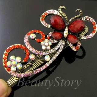   SHIPPING antiqued rhinestone butterfly hair clamp clip wedding  