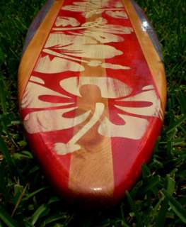 Red Vintage Distress Surfboard Original Wall Art Beach Tropical Decor 