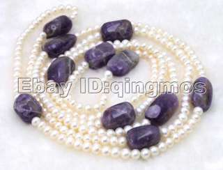 60 white pearl &Natural Baroque Amethyst Necklace 5268  