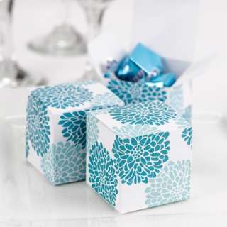   Favor Candy Floral Turquoise Teal Aqua White Square Gift Boxes  