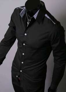   New Mens Mixed colors Collar Business Slim Shirt Black 3177  