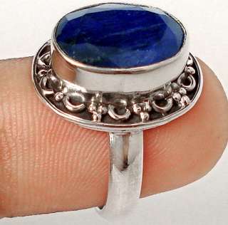size 7 EXOTIC BLUE SAPPHIRE 925 STERLING SILVER SOLITAIRE ARTISAN RING 
