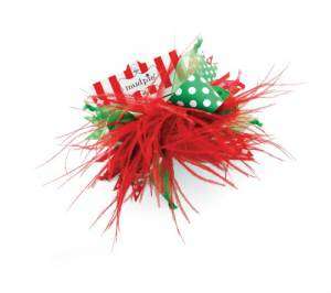 Mud Pie Red Green Christmas Hair Bow Ribbons & Ostrich Features  