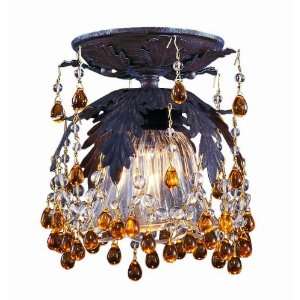 On Sale Dark Rust Wrought Iron Flush Mount with Amber Murano Crystals 