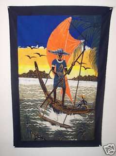 Hand Crafted Sri Lankan Batik Fisherman Tapestry 36x24 exoticasrilanka