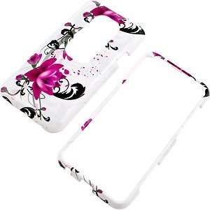  Purple Flowers White Protector Case for HTC EVO 3D Cell 
