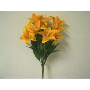 ORANGE YELLOW Large Tiger Lily 9 Silk Flowers Bush Bouquet Artificial 