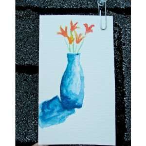 Watercolor Flower and Vase OOAK Small 2.5 x 3.5
