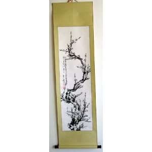  Chinese Black Ink Painting Scroll White Plum Flower 