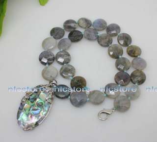 natrual Labradorite Paua Abalone pendnet necklace  