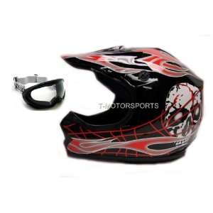 TMS Youth Black Red Skull Dirt Bike ATV Motocross Helmet with Goggles 