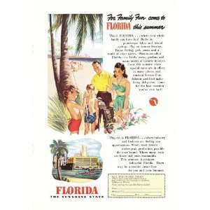  1947 Ad Florida Family on Beach Vintage Travel Print Ad 