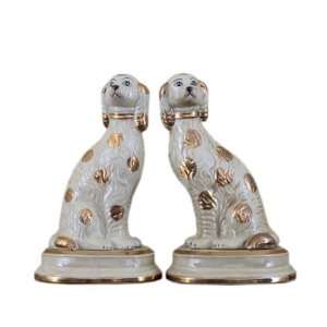 Animal Pattern Pair of Golden Dogs Statue and Home Decor, 9 x 7 x 14 
