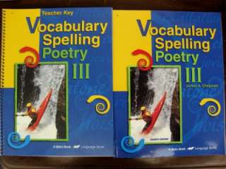 Abeka Book Vocabulary SPelling Poetry III Grade 9 Bundle Workbook and 