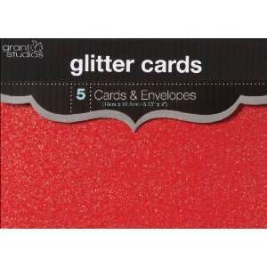    Glitter Cards & Envelopes 5.75X4 5/Pkg Red Arts, Crafts & Sewing
