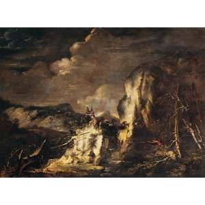   inches   Rocky Landscape with a Huntsman and Warri