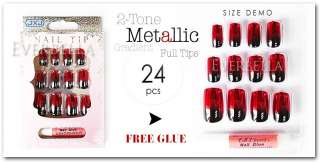 24 PCS 2 Tone Gradient Metallic False Nail Tips Full Tips 200 4  