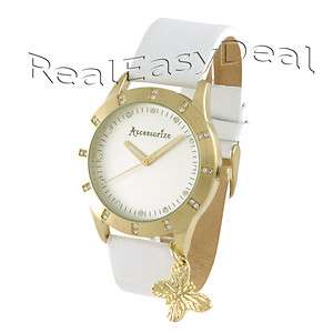ACCESSORIZE Butterfly Charm Watch S1060 White Leather BOXED  