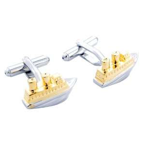  Silver and Gold Cruise Ship Cufflinks Jewelry