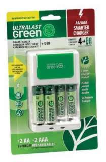 Ultralast Green Charger with 2 AA and 2 AAA Precharged Batteries