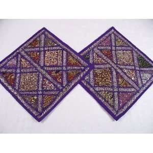  2 Purple Rajasthan Handicraft Decorating Pillowcases