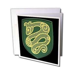   Snake Serpent on Dk Green Shield   Wisdom   on Black   Greeting Cards
