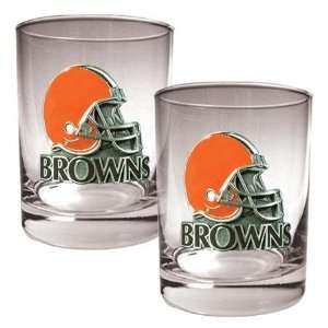  NIB Cleveland Browns NFL 2pc Rocks Glass Cup Set Sports 