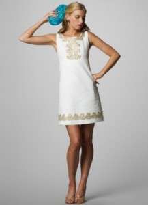 NWT Lilly Pulitzer ADELSON WHITE Gold Lace DRESS 12 14 Jacquard  