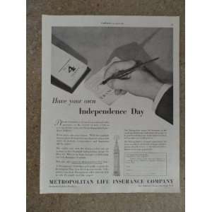 Metropolitan Life Insurance co., Vintage 30s full page print ad (hand 