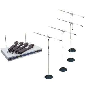   System   4x PMKS9 Four Heavy Duty Compact Base Boom Microphone Stand