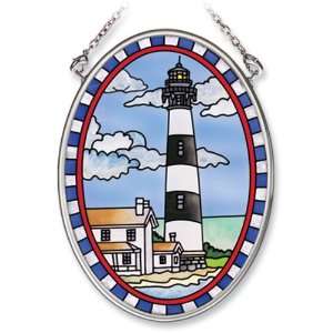 Amia Hand Painted Glass Suncatcher with Bodie Island Lighthouse Design 
